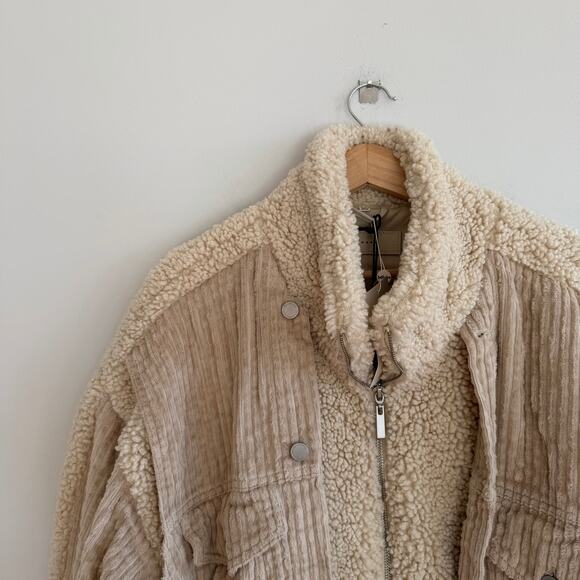 BLANKNYC Fuzzy Wuzzy Corduroy Sherpa Mix Trucker Jacket Cream M - Picture 4 of 10
